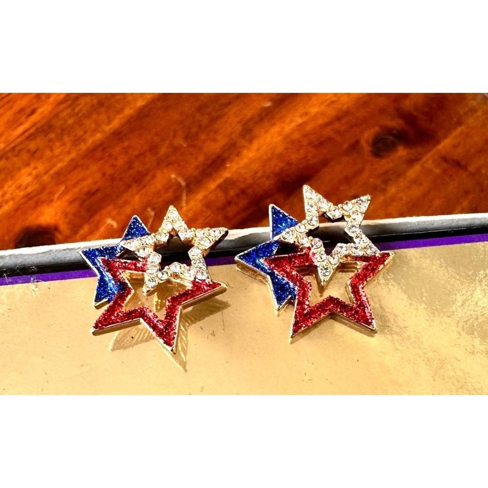 Patriotic Star Earrings Crystals Posts July 4th, Veterans Memorial Labor…